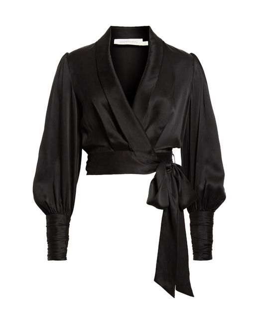 Zimmermann Black Long Sleeve Silk Wrap Top