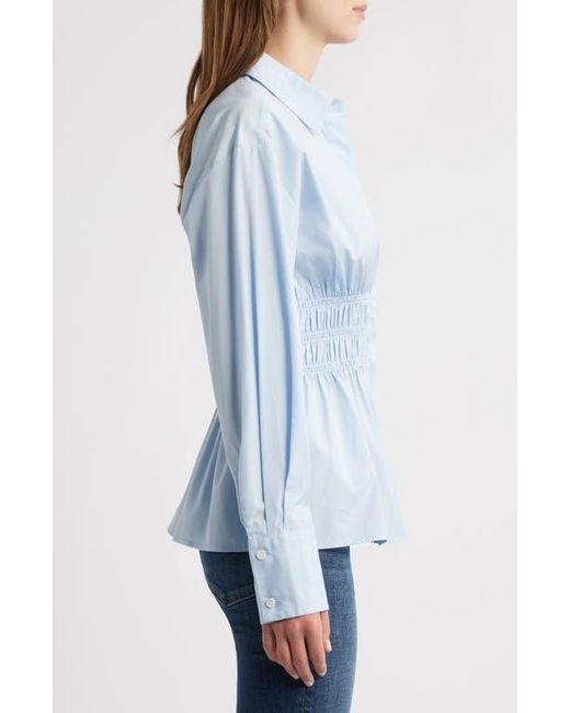 Rag & Bone Blue Blythe Cotton Smocked Waist Peplum Button-Up Shirt