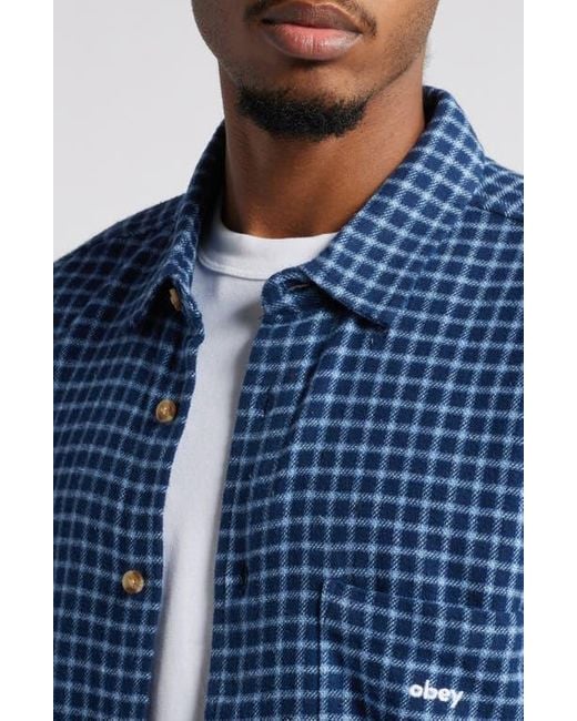 Obey Blue Bigwig Barry Check Flannel Button-Up Shirt for men
