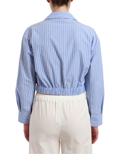 Mavi Blue Stripe Twist Front Crop Button-up Shirt