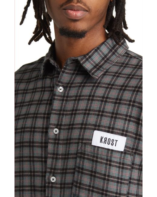 KROST Black Plaid Cotton Flannel Button-up Shirt for men