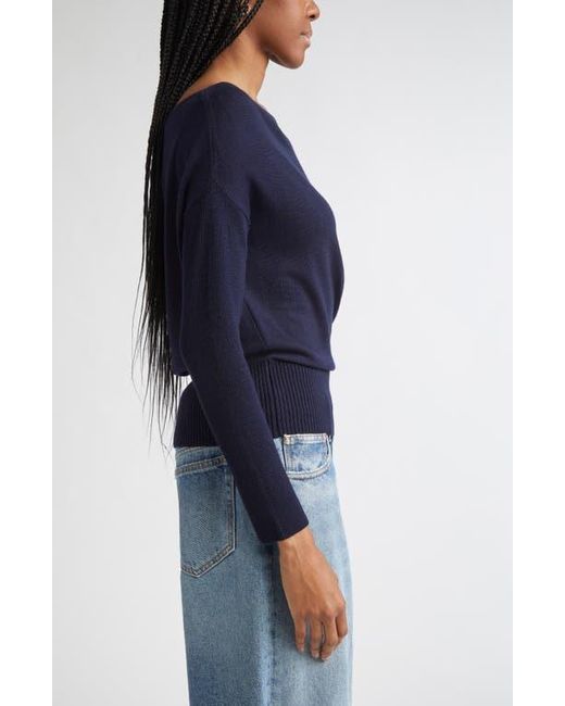 Ramy Brook Blue Chance Wool Off The Shoulder Sweater