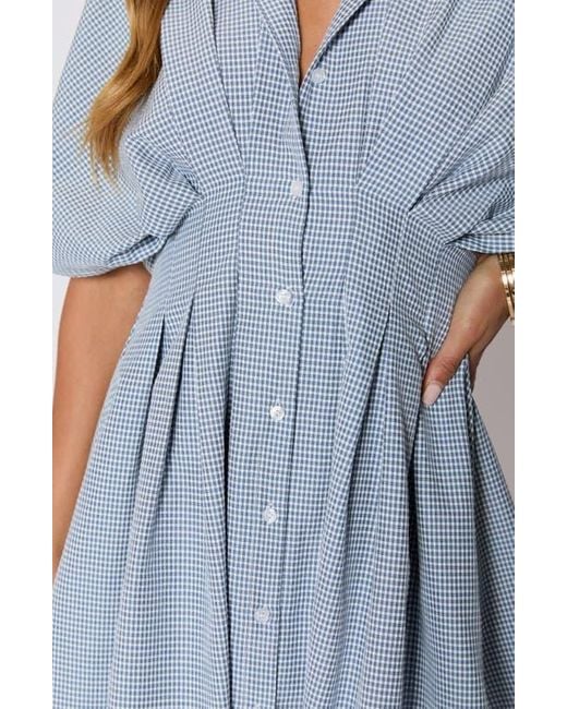 Vici Collection Blue Benson Pleated Shirtdress