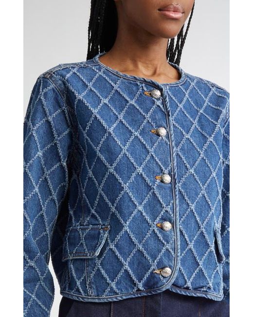 Veronica Beard Blue Nolita Diamond Pattern Denim Jacket