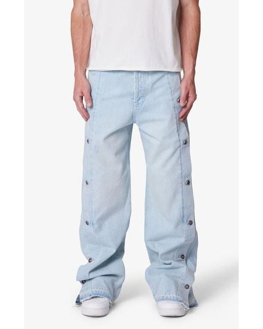 MNML Blue Offset Button Baggy Jeans for men