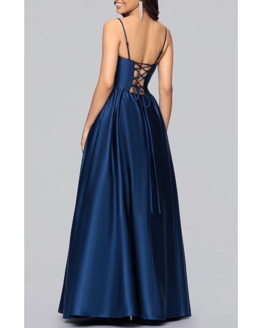 Blondie Nites Women's Blue Basque Waist Satin Gown - www.ice4pros.com.br