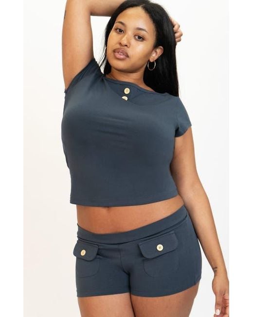 Oddli Blue Button Mini Shorts