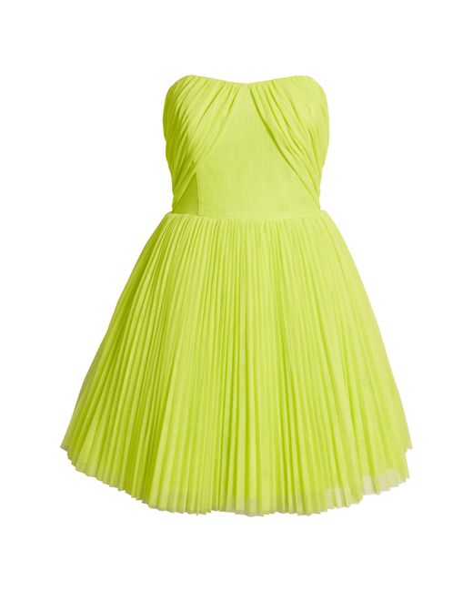 Hutch Yellow Pleated Strapless Tulle Minidress