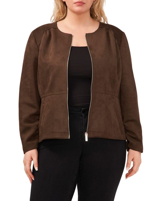 Vince Camuto Collarless Faux Suede Jacket in Brown Lyst