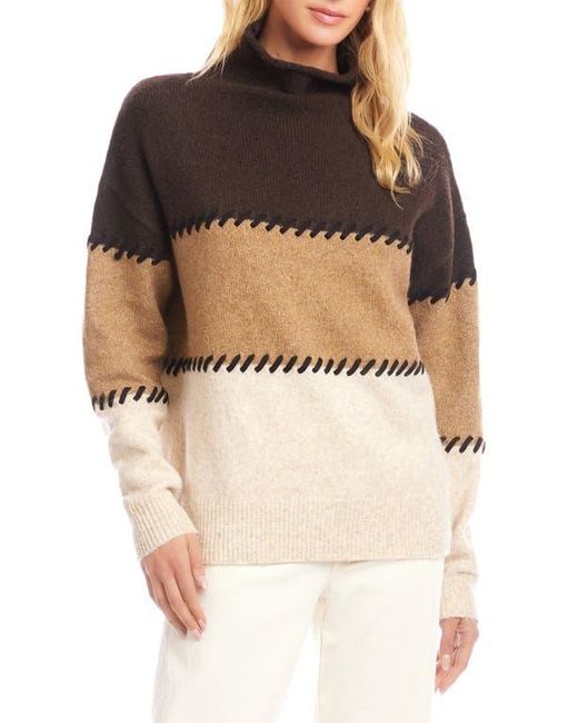 Karen Kane Multicolor Colorblock Whipstitch Turtleneck Sweater