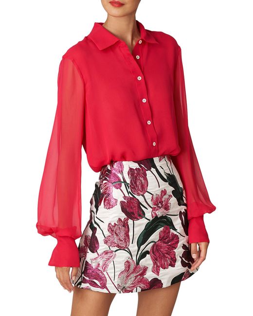 Carolina Herrera Red Floral Jacquard A-line Miniskirt