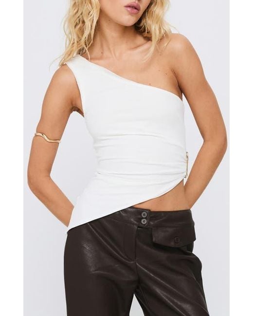 Princess Polly White Machiatto One-Shoulder Asymmetric Jersey Top