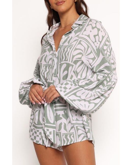 Petal & Pup White Tansy Abstract Print Long Sleeve Romper