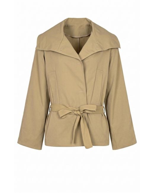 Modenaire Natural Belted Wide Lapels Wrap Jacket