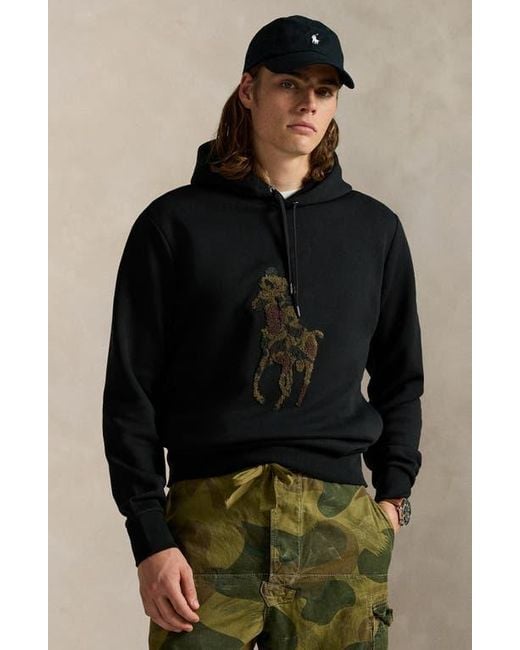 Polo Ralph Lauren Black Camo Big Pony Appliqué Double-Knit Hoodie for men