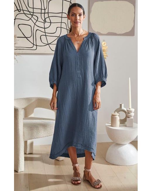 red dress blue shoes Periwinkle Gauze Button Front Midi Dress - All Dresses
