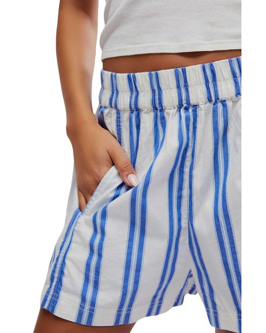 Free People Blue Get Free Stripe Cotton Pull-on Shorts