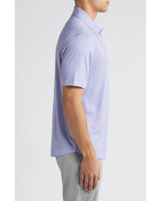 Johnston & Murphy Blue Xc4 Diamond Print Short Sleeve Performance Button-up Shirt for men