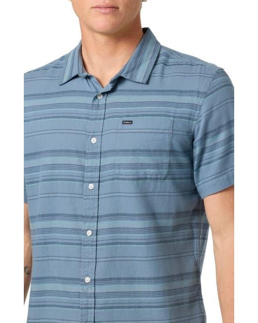 O'neill Sportswear Blue Seafaring Stripe Stretch Short Sleeve Button-Up Shirt for men