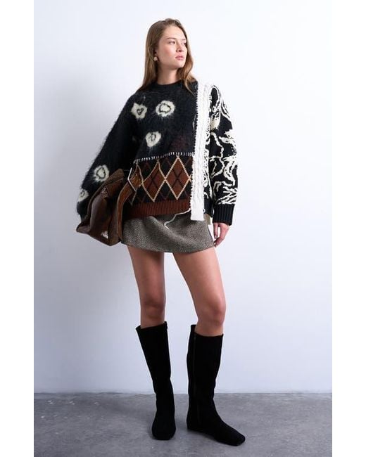 TOPSHOP Black Patchwork Intarsia & Argyle Sweater