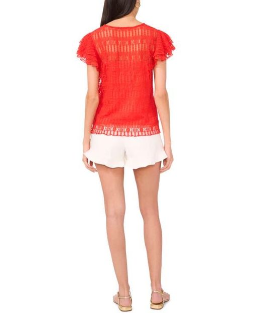 Vince Camuto Ruffle Sleeve Textured Mesh Top