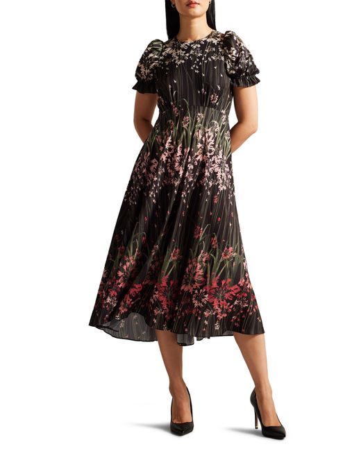 Ted Baker Brown Zahrria Floral Short Sleeve Midi Dress