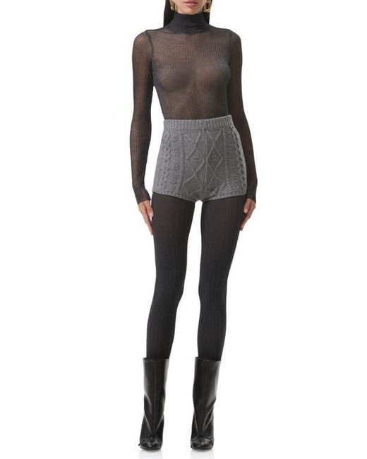 AFRM Gray Bristol Metallic Semisheer Mock Neck Top