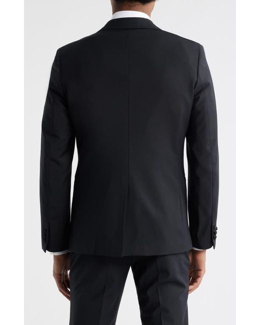 Open Edit Black Peaked Lapel Wool Blend Tuxedo Jacket for men