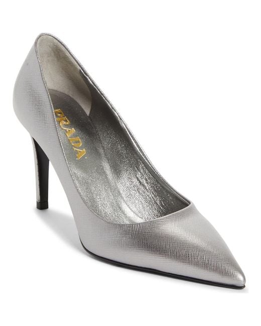 Prada Gray Saffiano Leather Pump