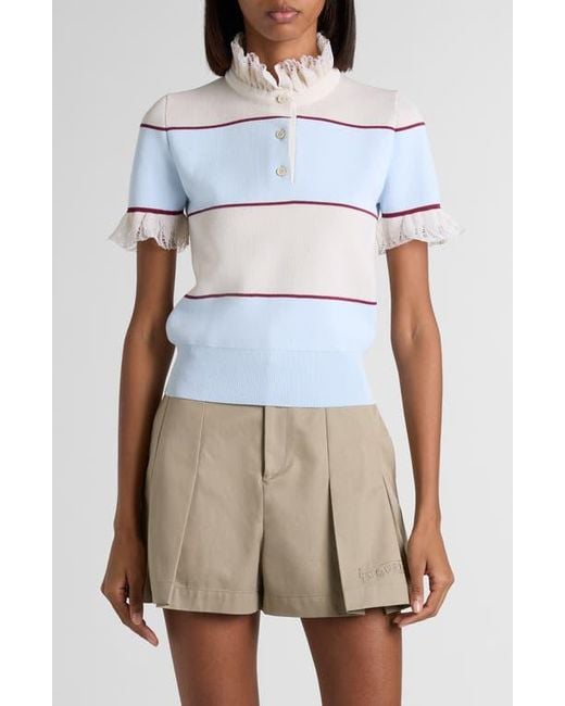 Alexander McQueen Blue Lace Ruffle Stripe Polo