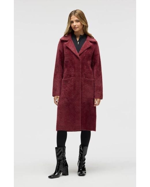 NVLT Red Faux Fur Trim Longline Sweater Coat
