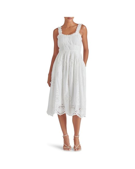 Steve Madden Gray Harmony Eyelet Embroidered Cotton Midi Dress