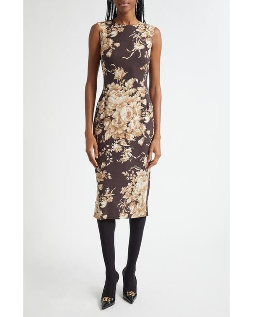 Dolce & Gabbana Multicolor Rose Print Silk Stretch Charmeuse Sheath Dress