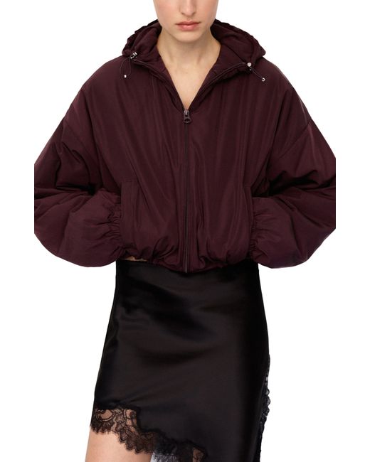 Mango Red Oversize Hooded Crop Zip Jacket