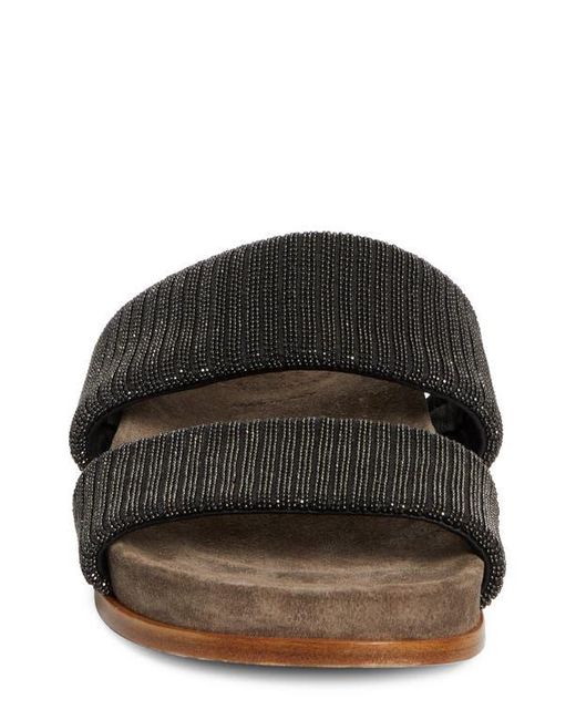 Brunello Cucinelli Brown Monili Two-Strap Slide Sandal