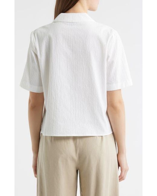 Eileen Fisher White Notch Collar Stretch Organic Cotton Button-Up Shirt
