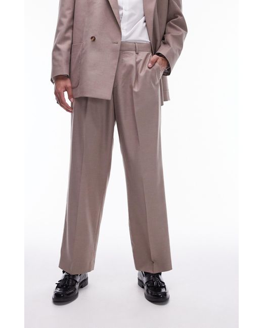 Topman Brown Wide Leg Suit Pants for men