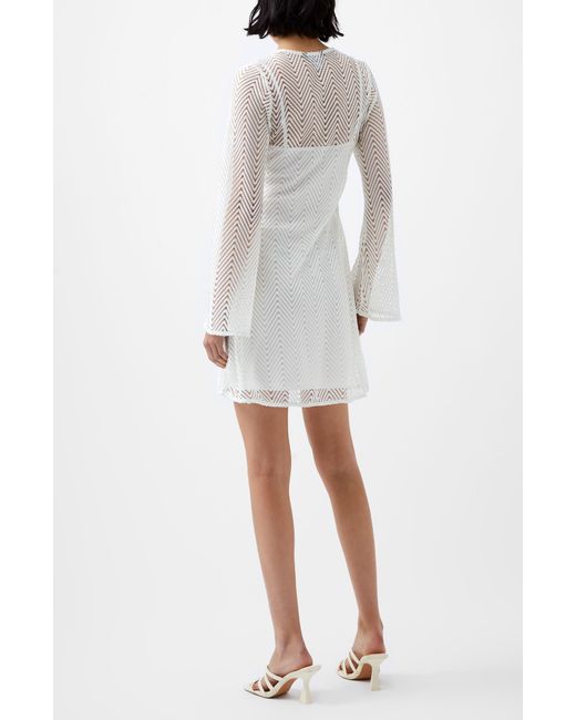 French Connection White Rudy Textured Long Sleeve Knit Minidress