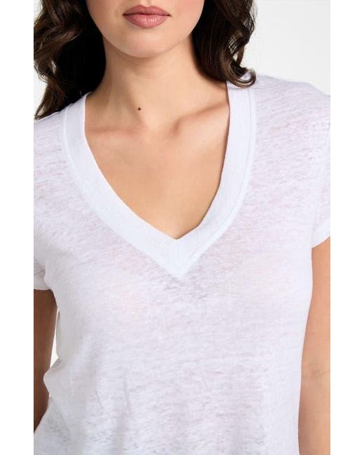 Guess White Lindsey V-Neck Linen T-Shirt