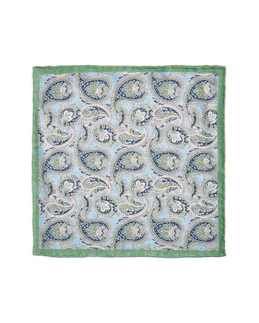 Edward Armah Green Paisley & Floral Prints Reversible Silk Pocket Square for men