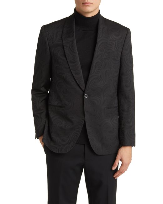 Jack Victor Black Edison Paisley Shawl Collar Wool Blend Sport Coat for men