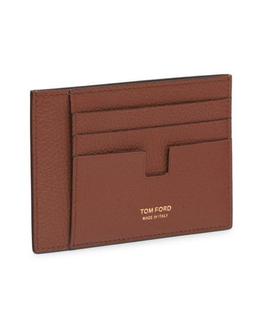 Tom Ford Brown Large T-Line Soft Grain Leather Card Holder for men