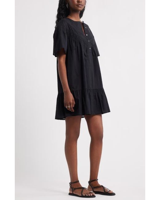Treasure & Bond Black Lace Yoke Cotton Shift Dress