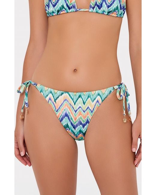 MILLY Blue Tropical Chevron String Bikini Bottoms