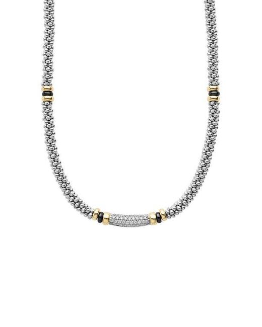 Lagos Metallic Two-Tone Ceramic Caviar Diamond Necklace