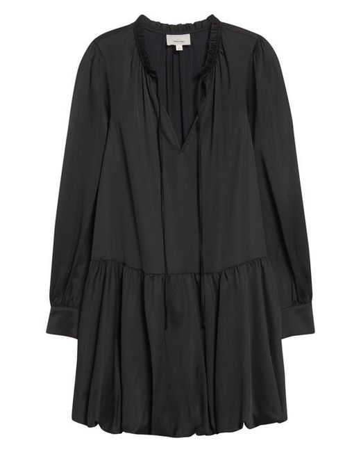 Cinq À Sept Black Valetta Bubble Hem Long Sleeve Satin Minidress