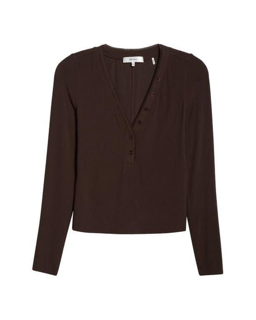 FRAME Brown The Mesh Trim Rib Henley