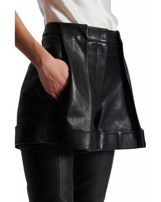 Balmain Black Pleated Lambskin Shorts
