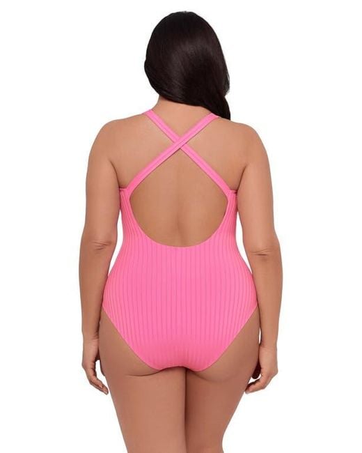 S3 Pink Ribbed Scoopneck Crossback One Piece Swimsuit