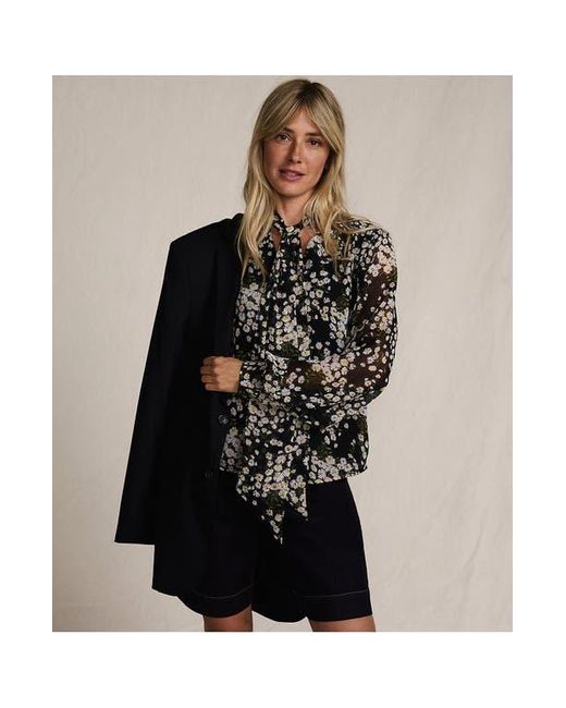 Lands' End Black Chiffon Removable Tie Neck Blouse